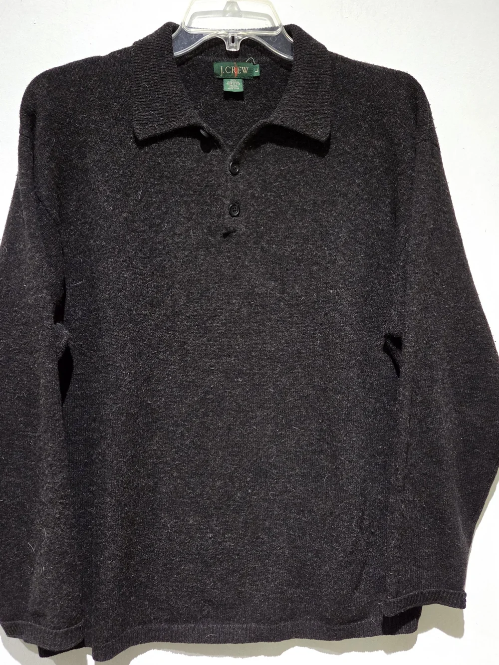 J. Crew Dark Charcoal Gray Polo Sweater Lambswool
